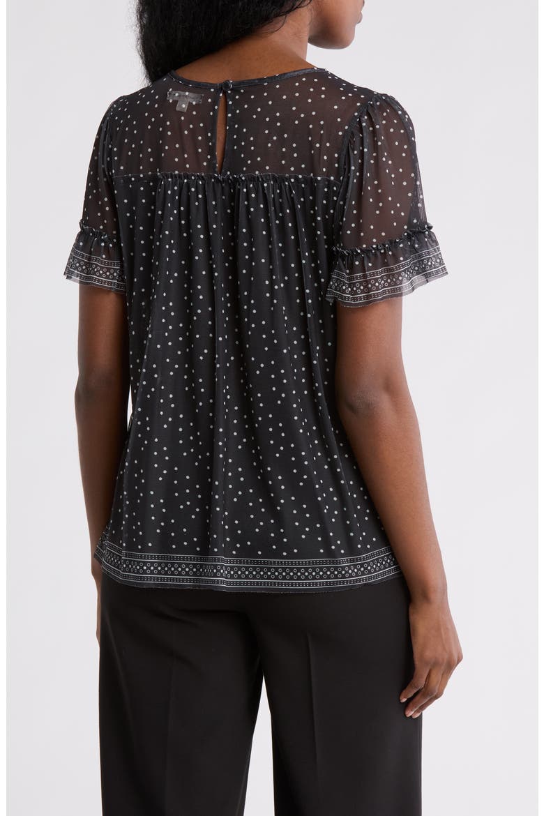 Short Sleeve Knit Mesh Top, Alternate, color, BLACK CREAM DOT