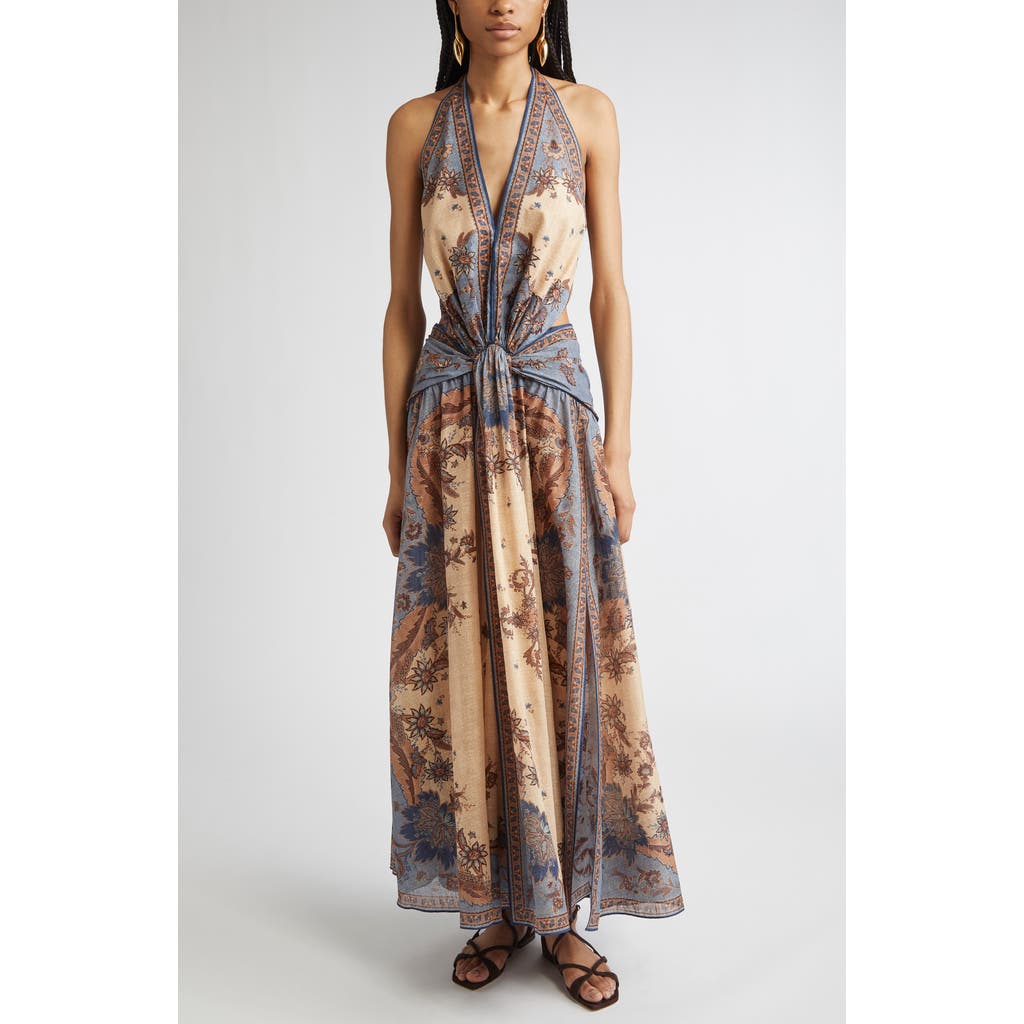 Zimmermann Ascension Paisley Floral Halter Neck Maxi Dress in Blue/Cream Indienne Floral  product