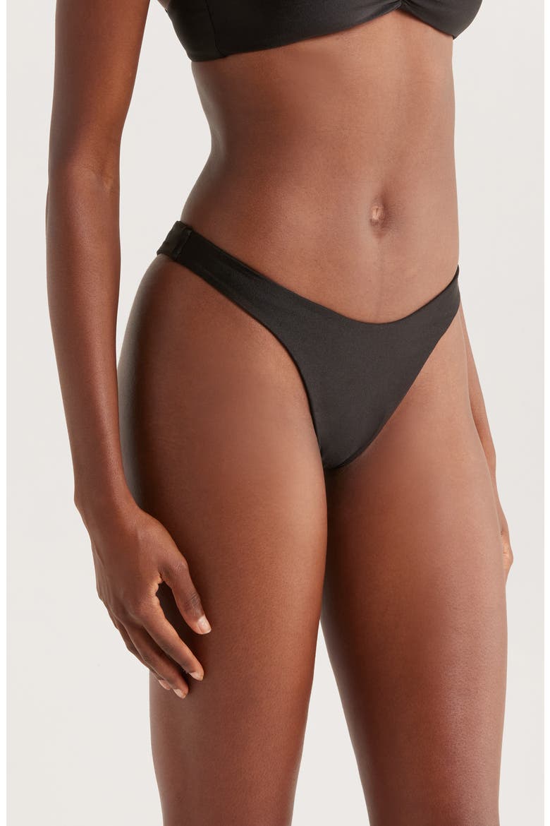 Gathered Deep V-Cut Bikini Botttoms, Alternate, color, TWILIGHT BLACK