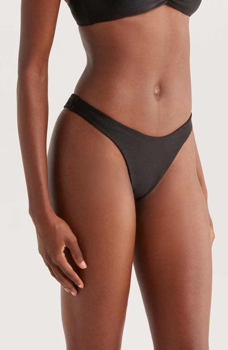 Kulani Kinis Gathered Deep V-Cut Bikini Botttoms, Alternate, color, Twilight Black