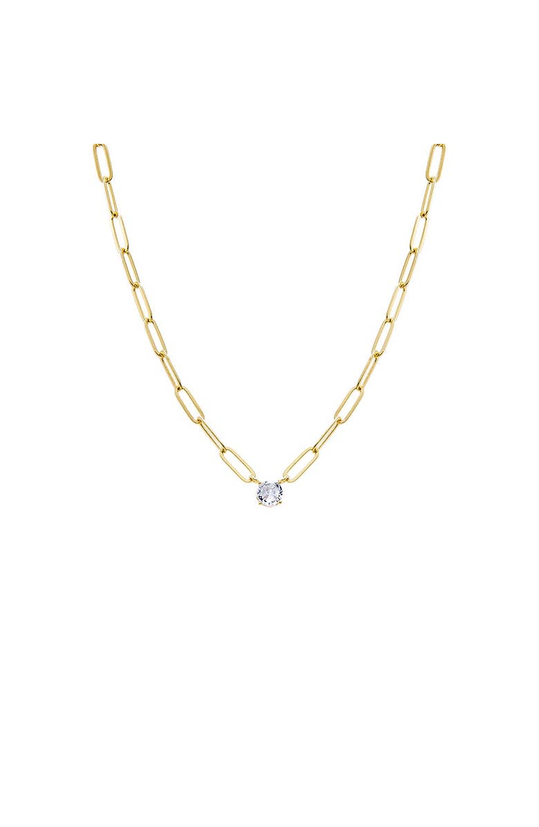 BY ADINA EDEN CZ Solitaire Four Prong Paperclip Necklace, Main, color, Gold