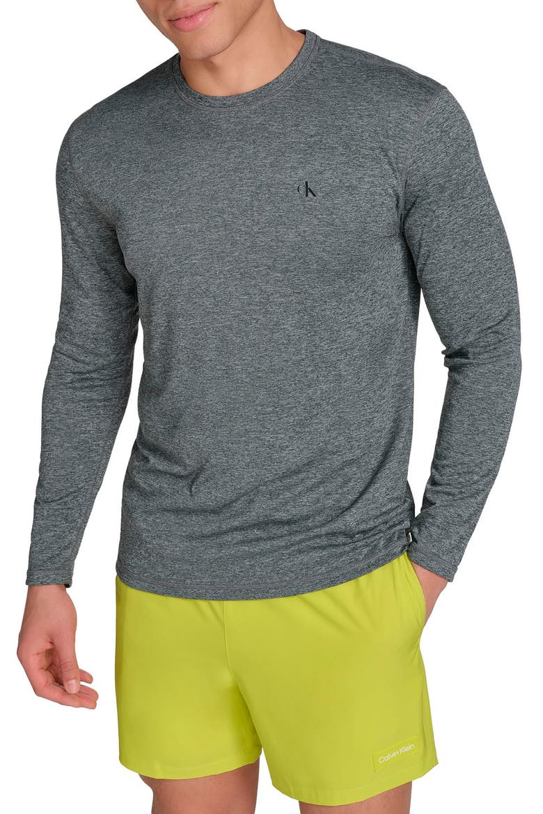 CK Monogram Long Sleeve Rashguard, Main, color, GREY HEATHER