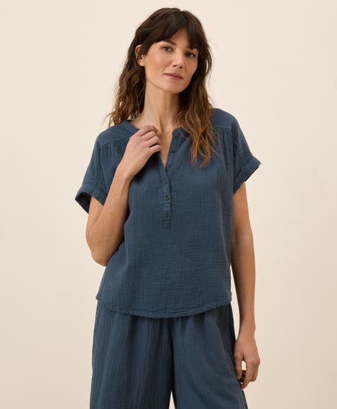 Organic Cotton Coastal Double Gauze Short Sleeve Popover