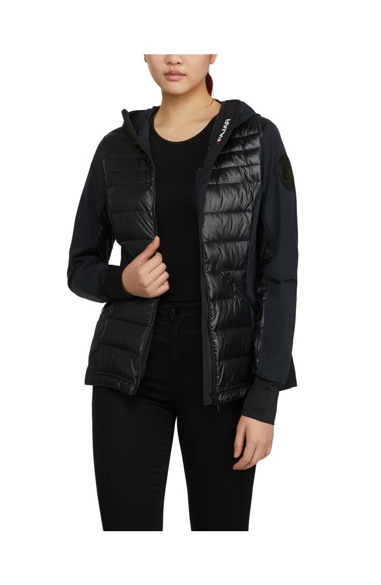 Pajar Cressy Mixed Media Channel Quilted Stretch Puffer, Alternate, color, Black
