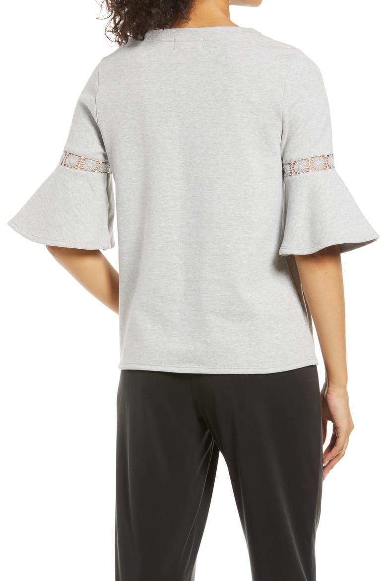 Lace Accent Bell Sleeve Cotton Blend Knit Top, Alternate, color, HEATHER GREY