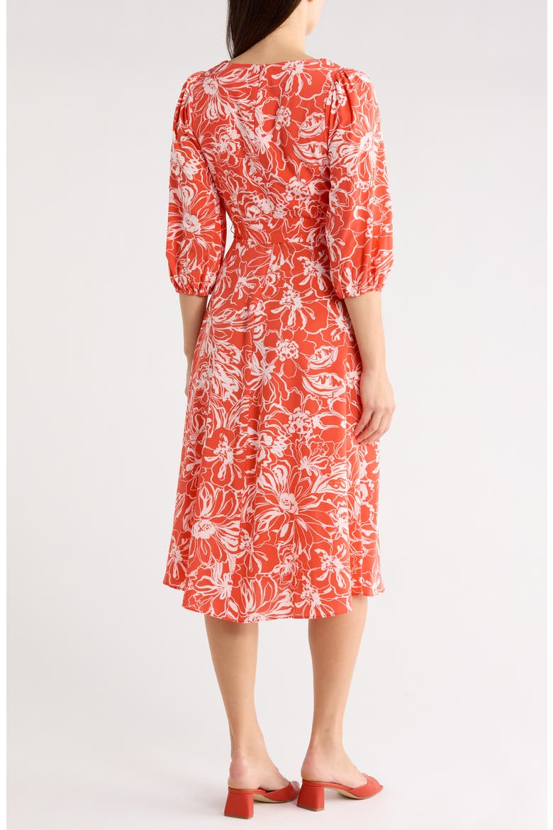 Surplice Three-Quarter Balloon Sleeve Midi Dress, Alternate, color, CAF FLORAL- GRENADINE/ IVORY