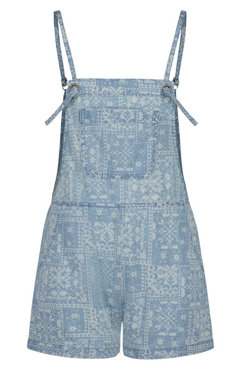 Billabong Kids' Wave Watch Jr. Bandana Print Denim Romper, Main, color, Ivory Water Wash