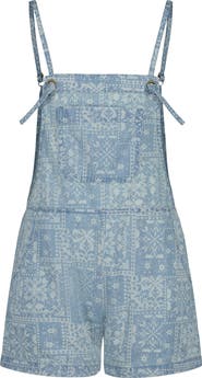 Billabong Kids' Wave Watch Jr. Bandana Print Denim Romper