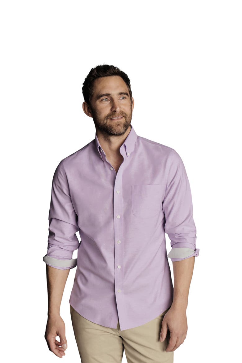 Slim Fit Button-Down Collar Non-Iron Stretch Oxford Shirt, Main, color, Lavender Purple