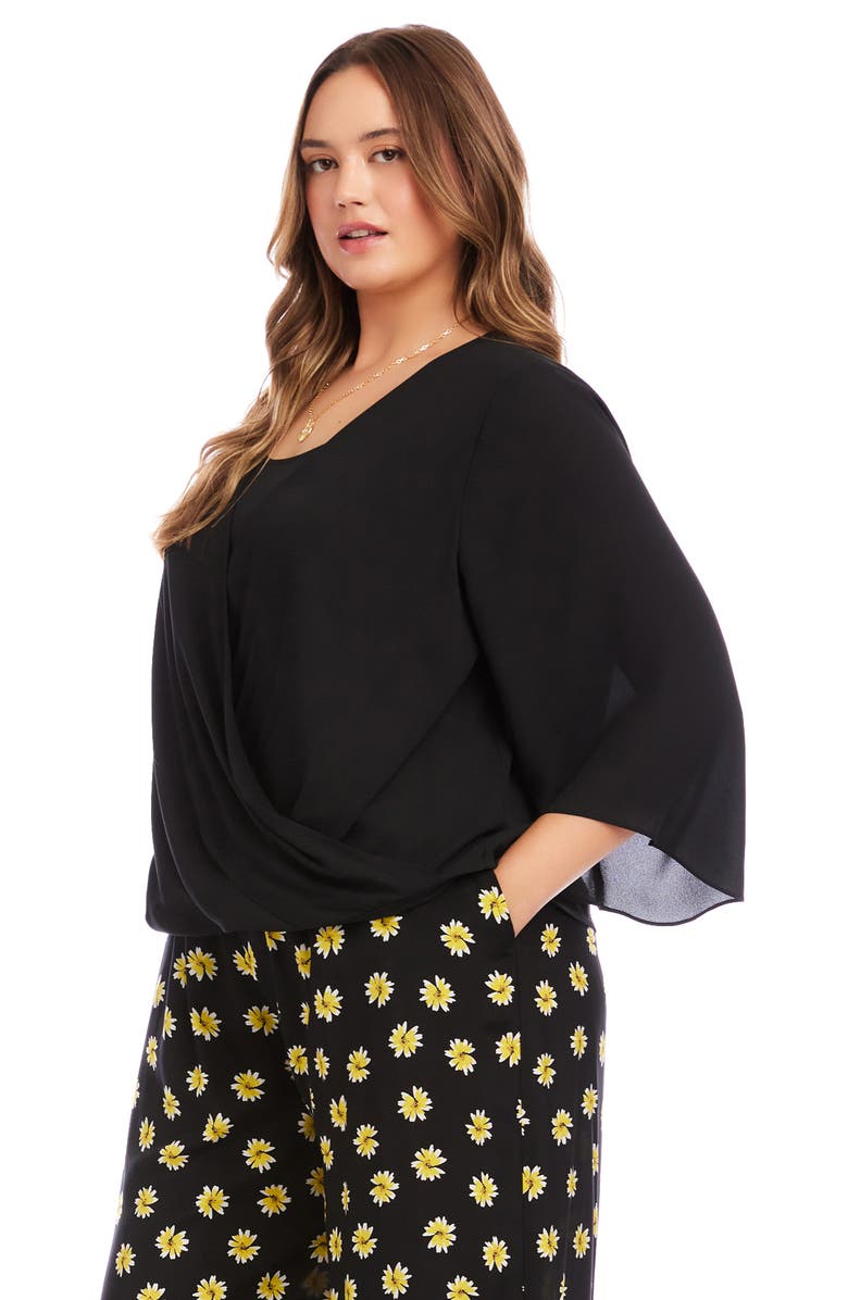 Karen Kane Drape Crossover Crepe Top, Alternate, color, Black