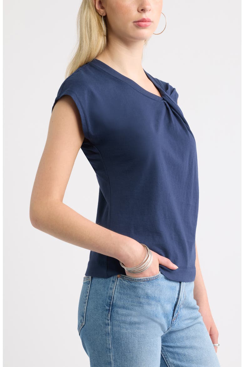 Twist Neck Asymmetric Sleeve Cotton Top, Alternate, color, NAVY STILL