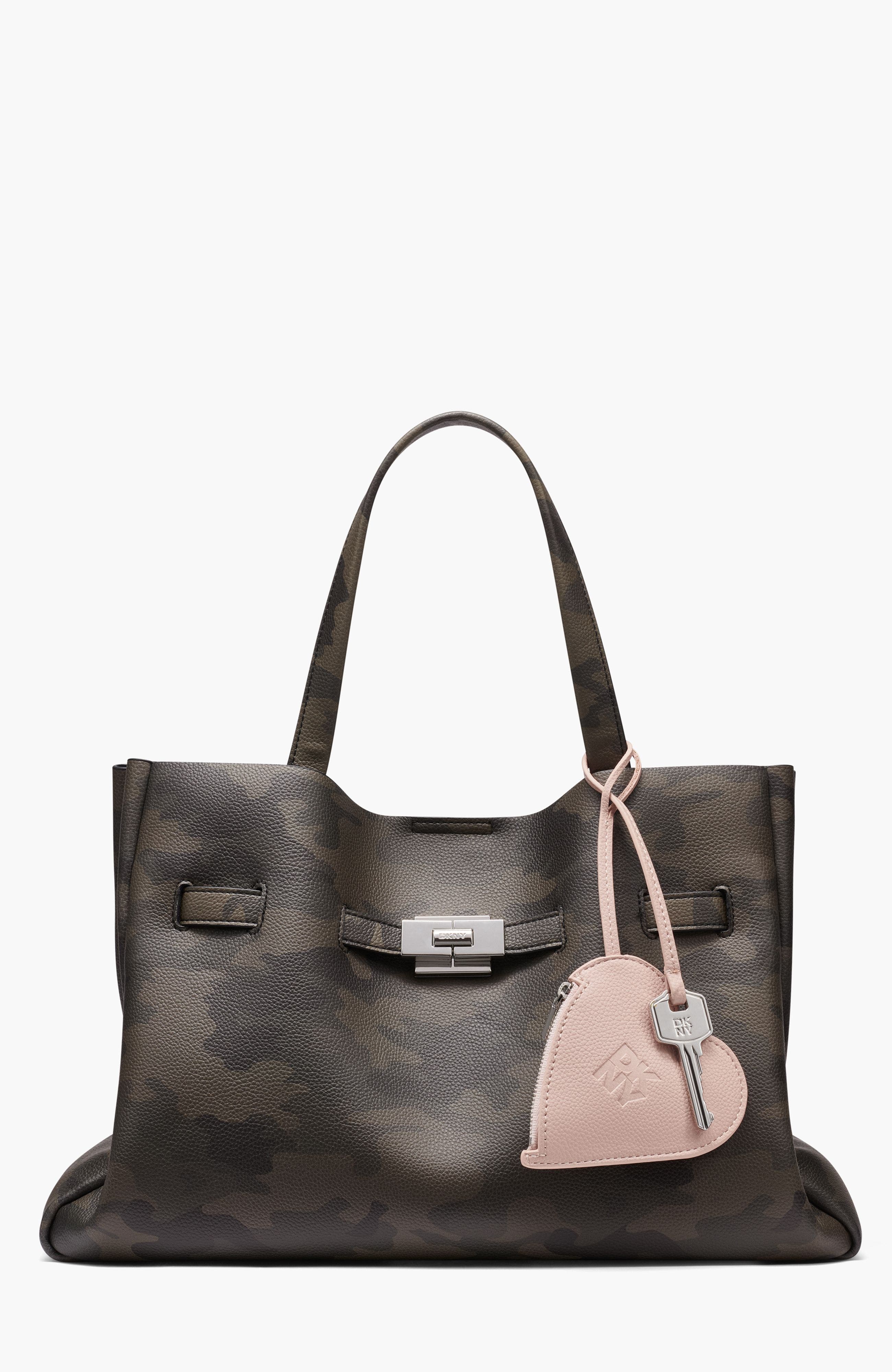 DKNY Bryar Large Satchel with Heart Dangle, Main, color, Camouflage
