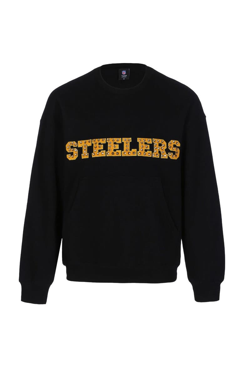 Women's Cuce Black Pittsburgh Steelers Chenille Jeweled Sweatshirt, Main, color, Black