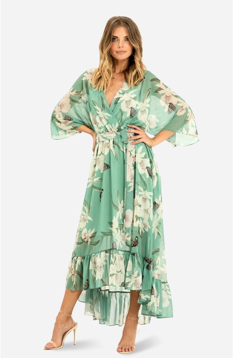 Yumi Dip Hem Kimono Sleeve Dress, Alternate, color, Mint