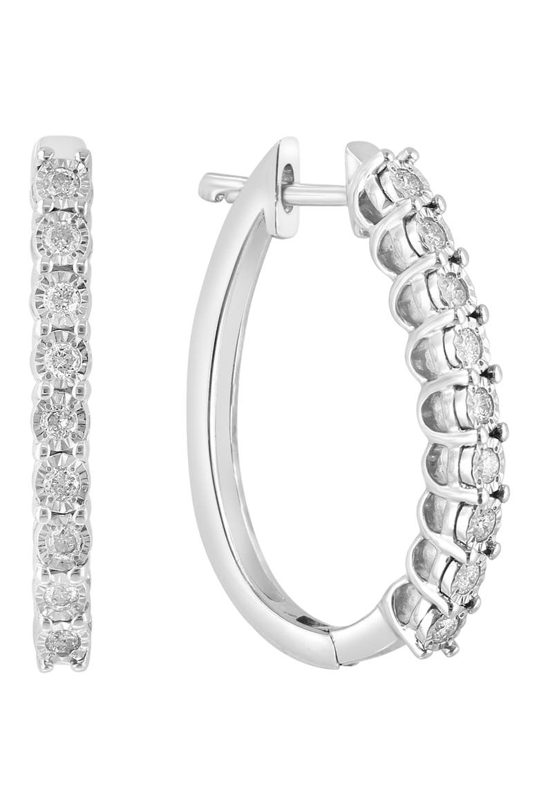 Sterling Silver Diamond Hoop Earrings, Main, color, SILVER