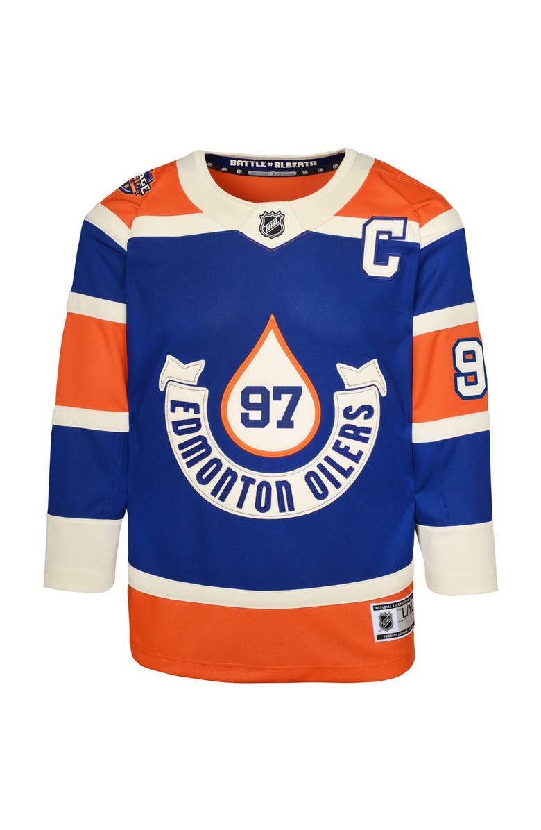 Outerstuff Youth Connor McDavid Royal Edmonton Oilers 2023 NHL Heritage Classic Premier Player Jersey, Alternate, color,