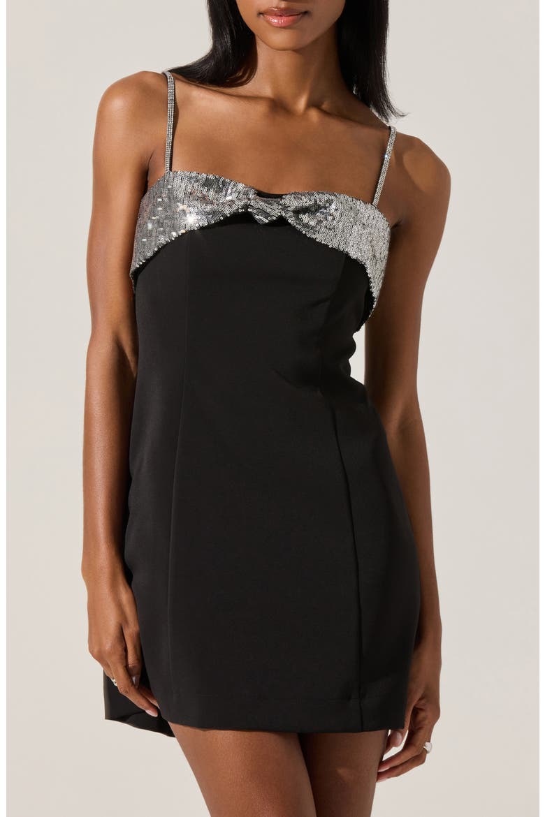 Halya Sequin Bow Minidress, Main, color, BLACK