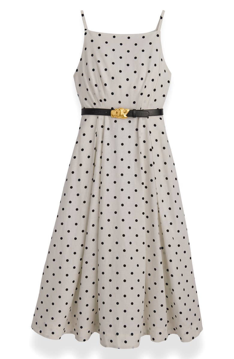 Donna Karan New York Polka Dot Belted Linen Blend Midi Dress, Alternate, color, 
