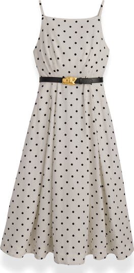 【Donna Karan New York】Linen-Blend Polka-Dot A-Line Dress Donna Karan New York Women's Linen-Blend Polka-Dot A-Line