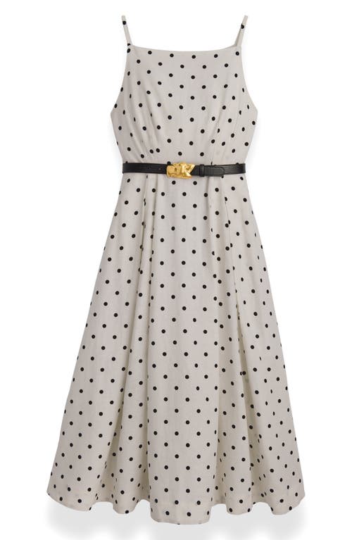 Donna Karan New York Polka Dot Belted Linen Blend Midi Dress In White
