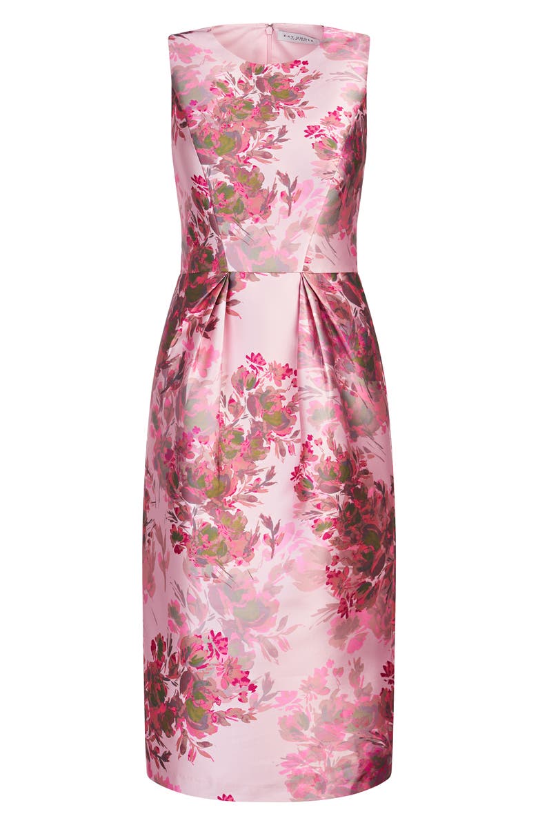 Kay Unger Adriana Floral Sleeveless Satin Sheath Dress, Alternate, color, 