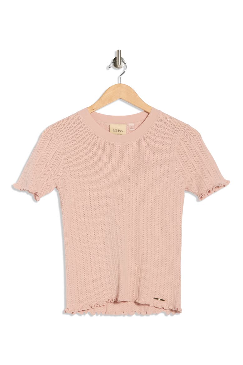 Pointelle Short Sleeve Sweater, Alternate, color, LIGHT BLUSH