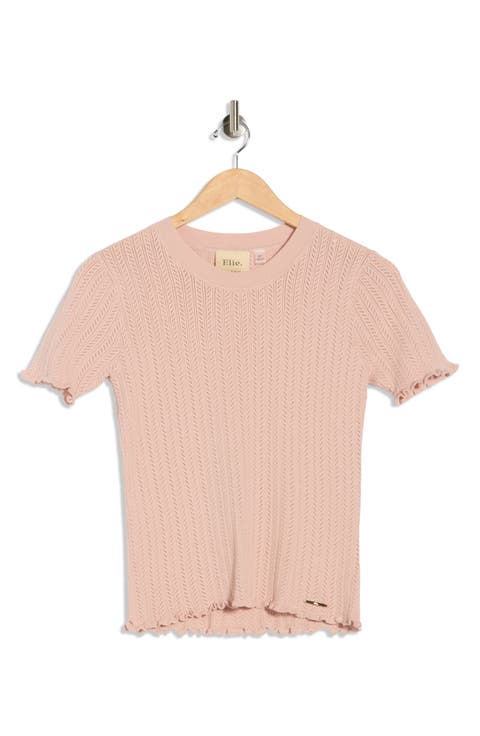 Pointelle Short Sleeve Sweater