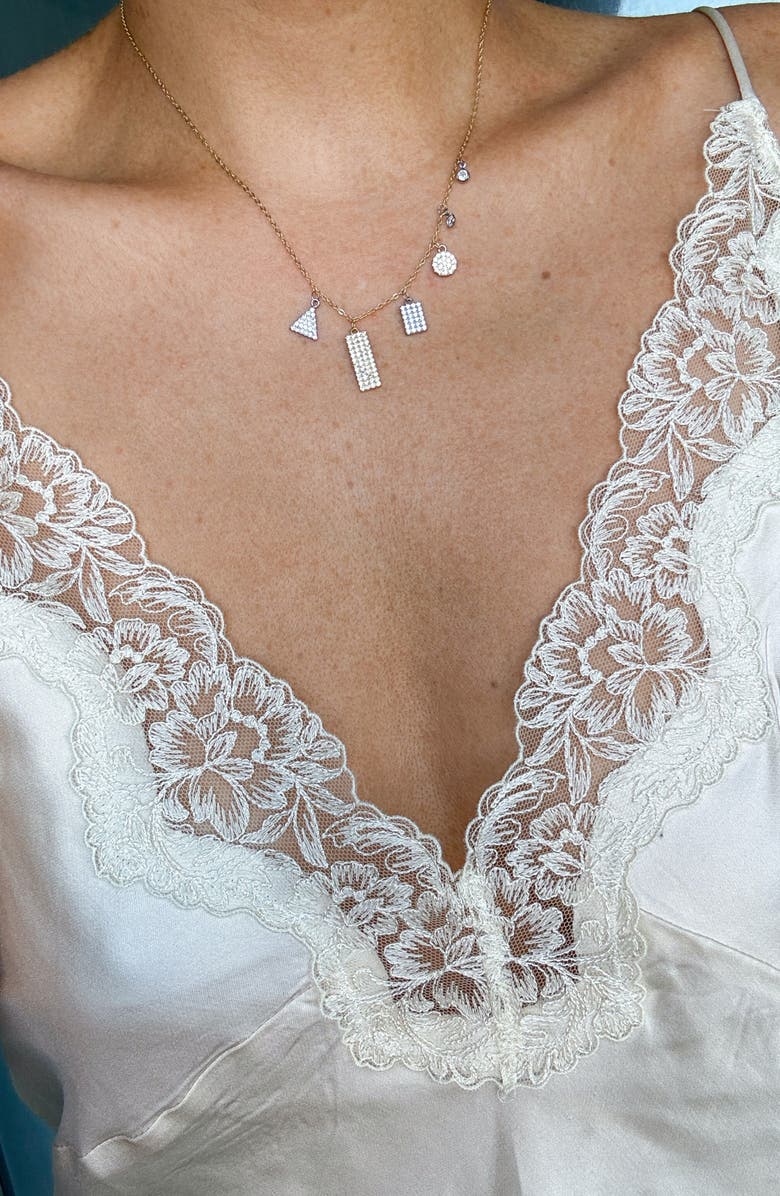 Adornia Gold Plated Sterling Silver Multi Shaped Pavé Swarovski Crystal Accented Pendant Necklace, Alternate, color, Multi