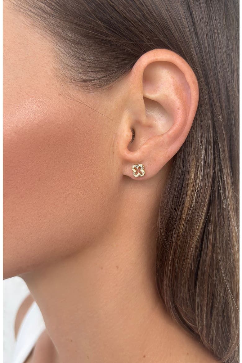 925 Sterling Silver Clover Stud Earrings, Alternate, color, GOLD