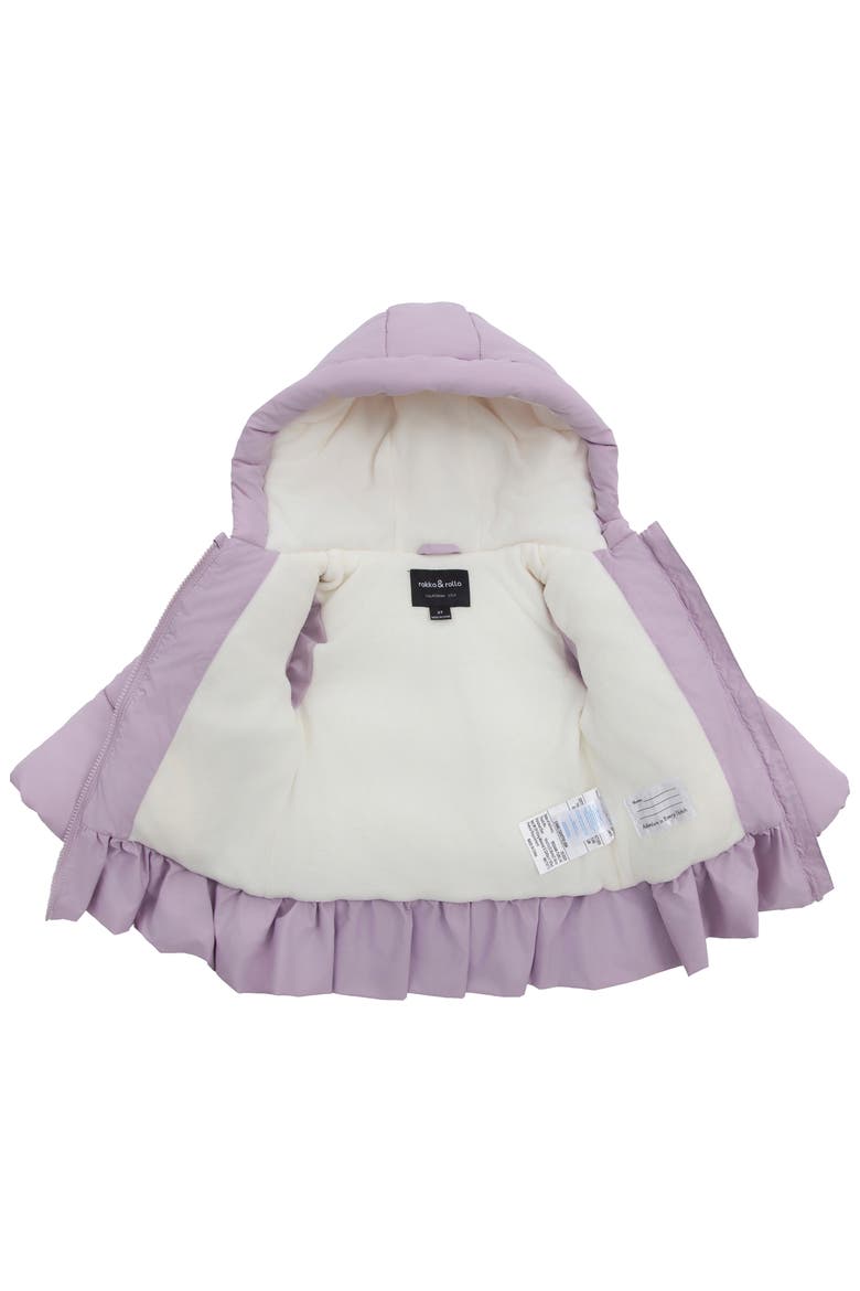Kids' Rosie Fleece Lined Ruffle Puffer Coat, Alternate, color, Purple