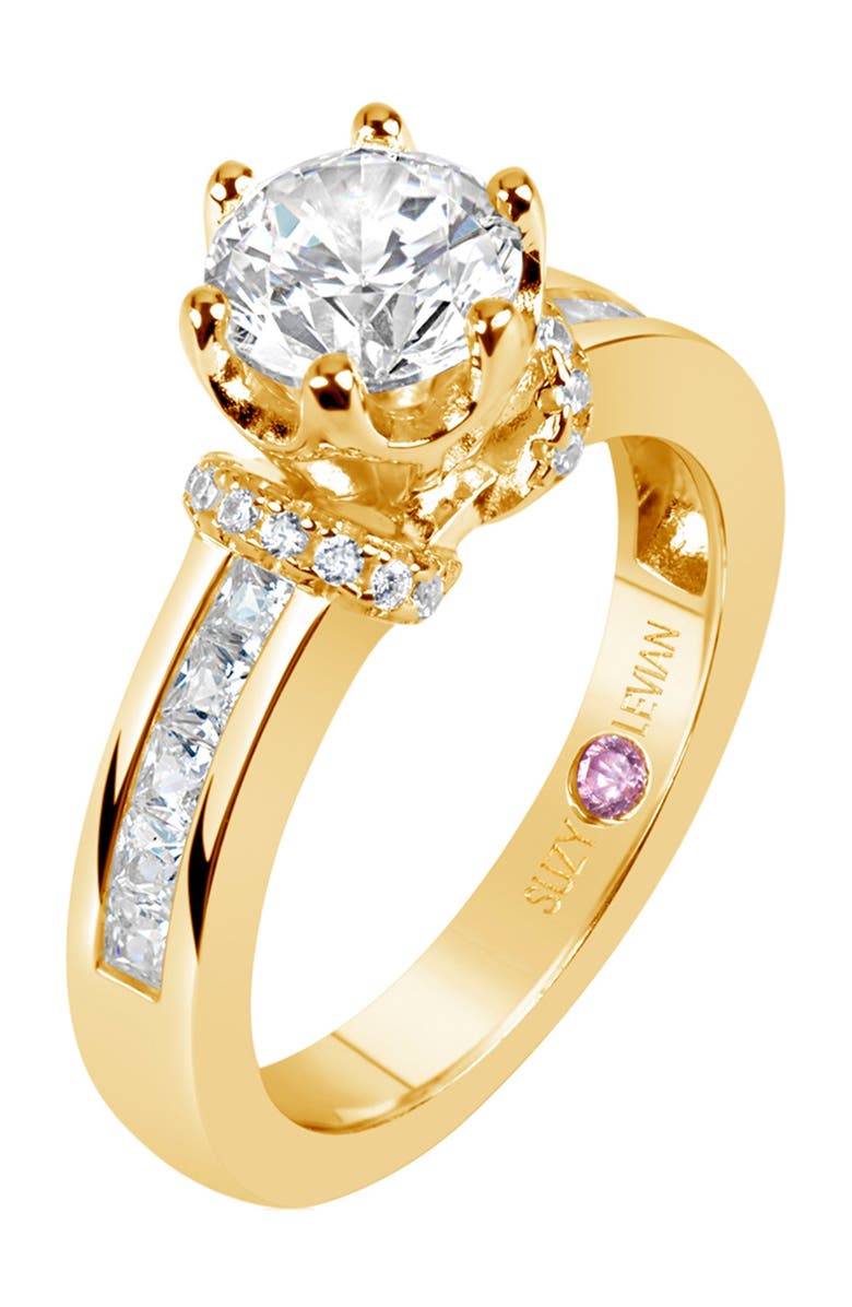 SUZY LEVIAN Gold Plated Sterling Silver CZ Bridal Ring, Alternate, color, Yellow