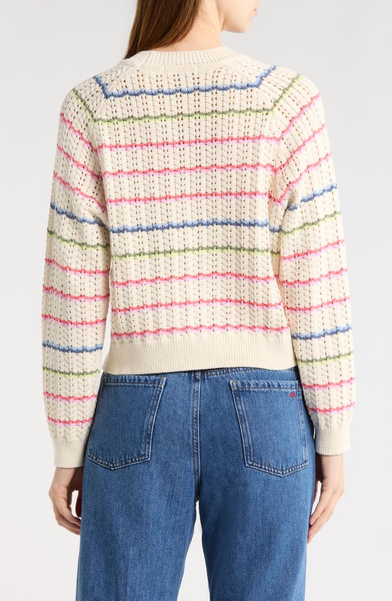 Marine Layer Mina Cotton Pointelle Sweater, Alternate, color, Ivory Multi Stripe