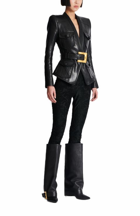 1-Button Belted Leather Jacket