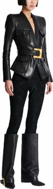 Balmain 1-Button Belted Leather Jacket