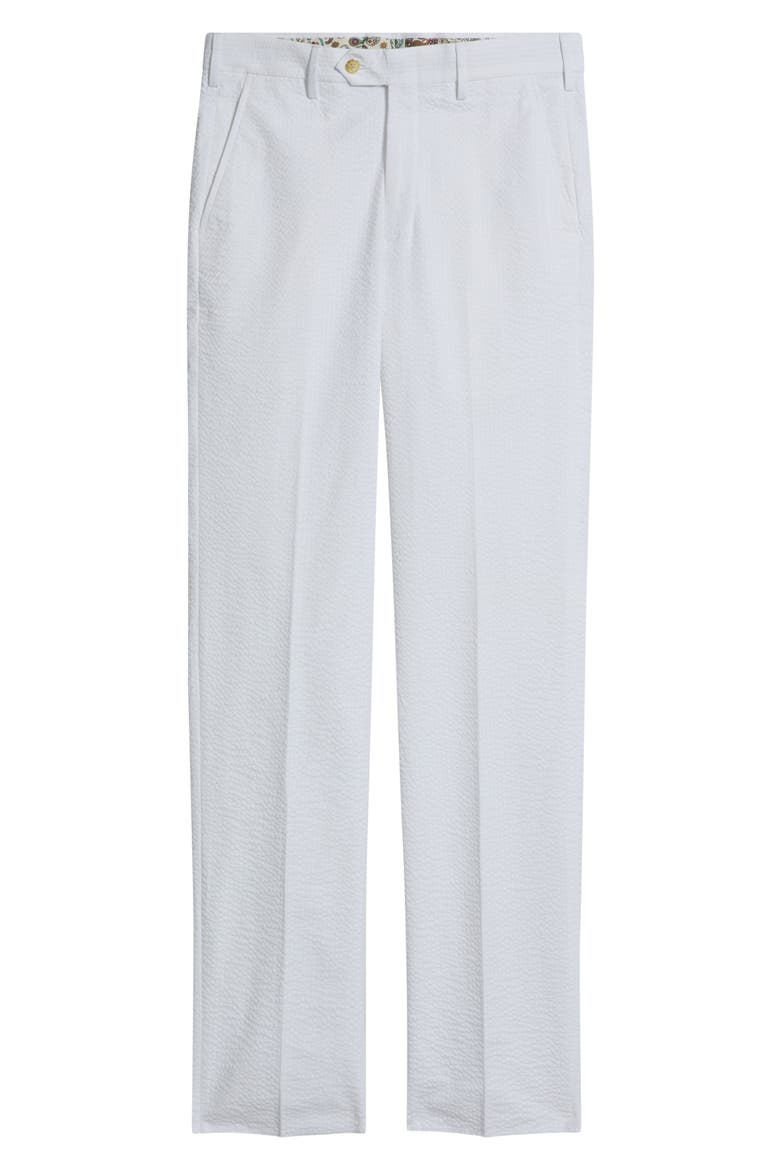 Flat Front Stripe Cotton Seersucker Pants, Alternate, color, WHITE