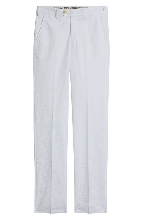 Flat Front Stripe Cotton Seersucker Pants