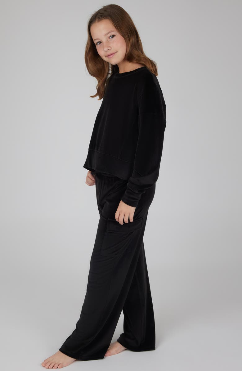 90 DEGREE BY REFLEX Kids' Velour Crew Pullover & Wide Leg Pants Set, Alternate, color, 