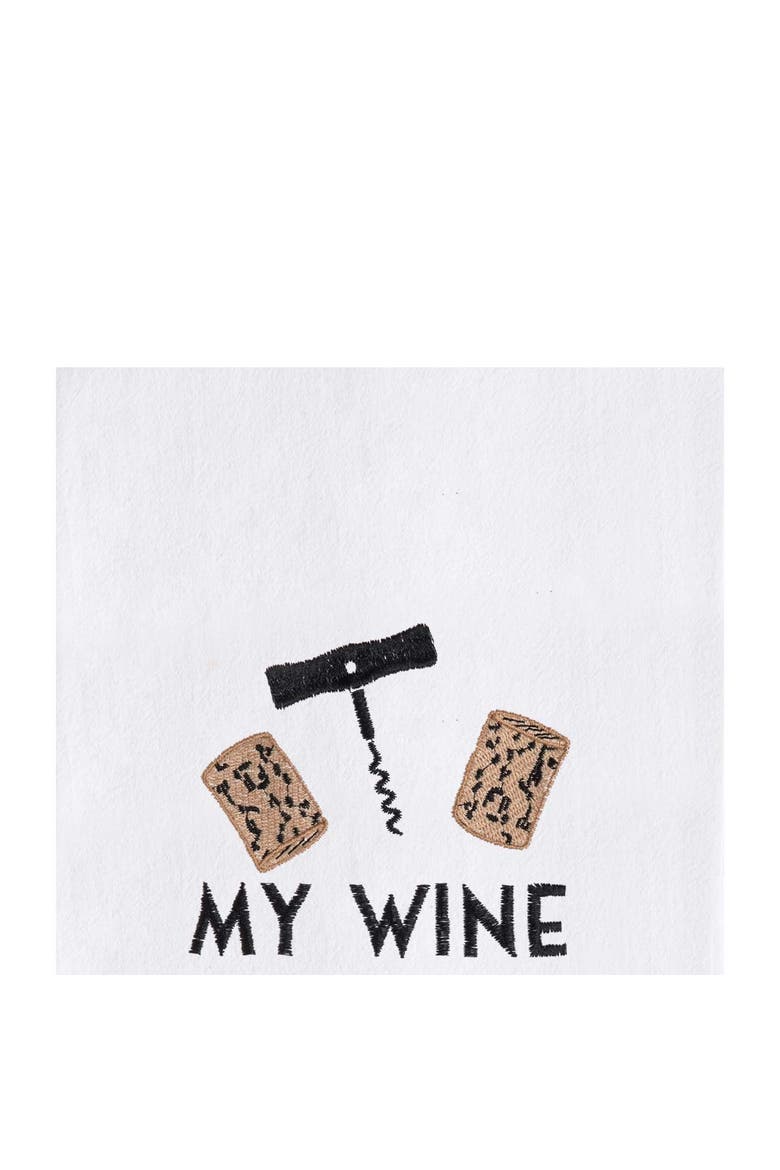 "My Cork Stopper Has Never Worked a Day In It's Life" Cotton Dishtowel, Alternate, color, Black