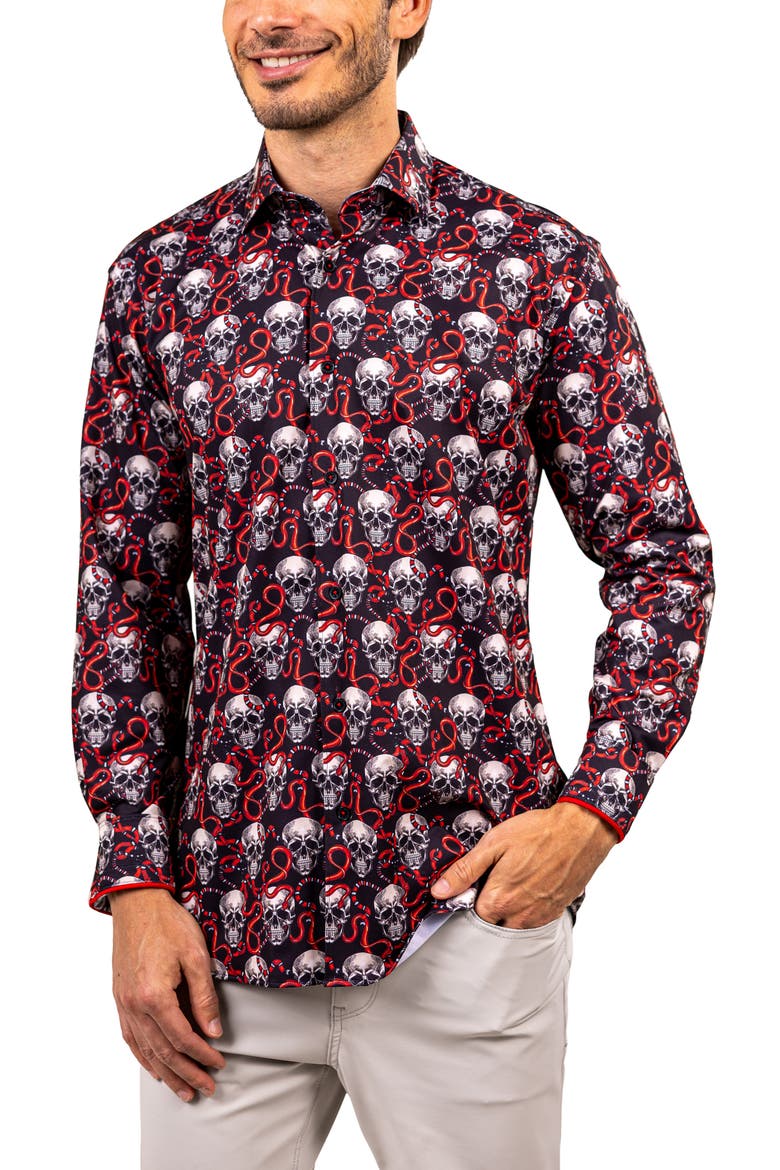 Fibonacci Ascension Contemporary Fit Button-Up Shirt, Alternate, color, BLACK