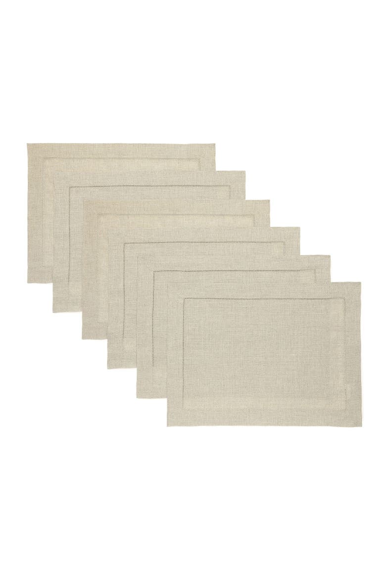Linen Placemats Set of 6, 14 x 19 Inch - Classic Hemstitch, Main, color, Natural