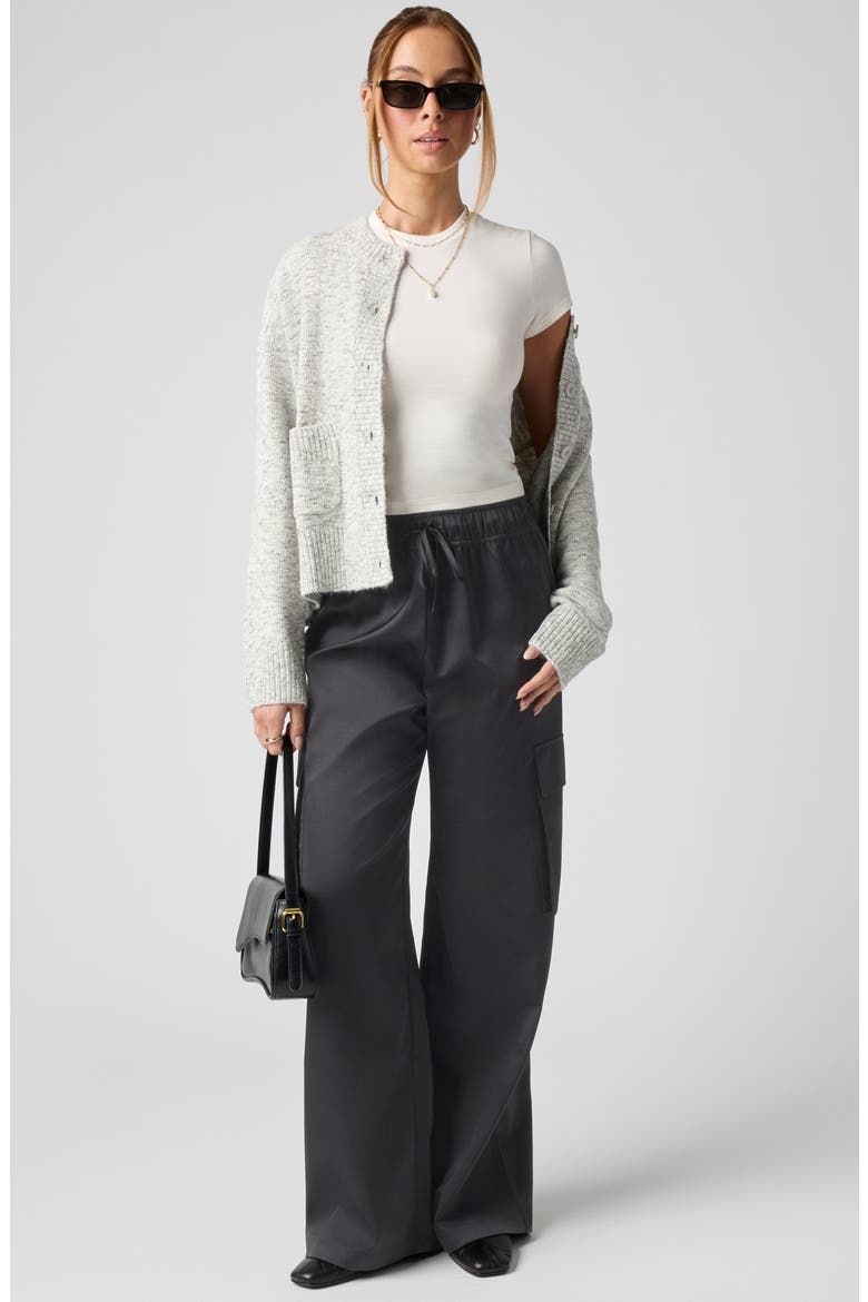 Satin Cargo Pants, Alternate, color, BLACK