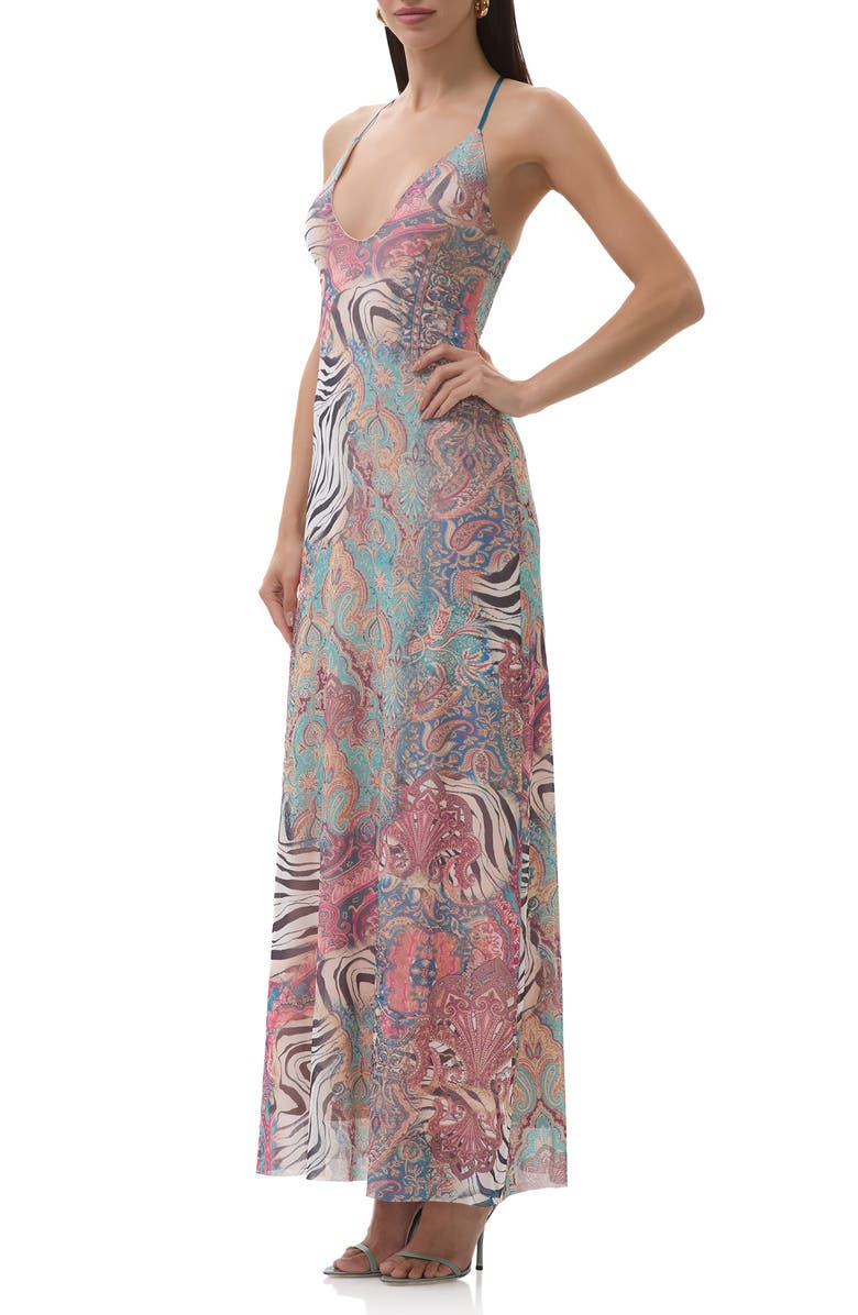 AFRM Romy Printed Mesh Maxi Slipdress, Alternate, color, Gilded Paisley