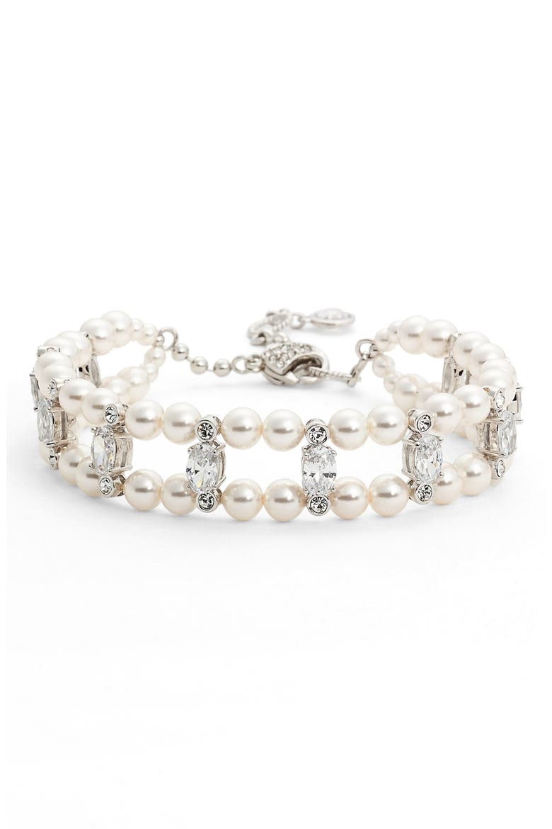 Double Row Imitation Pearl & Crystal Bracelet, Main, color, IVORY