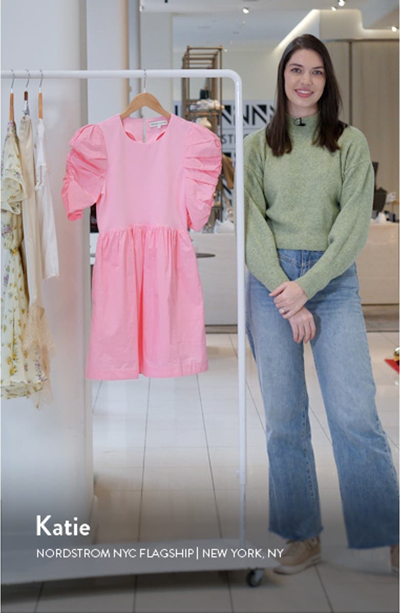 Ruched Puff Sleeve Cotton Dress, sales video thumbnail