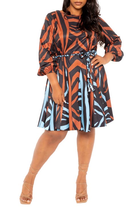 Bishop Sleeve Belted Fit & Flare Dress (Plus)