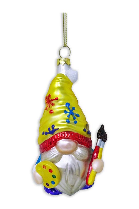 Painter Gnome Artist Glass Ornament