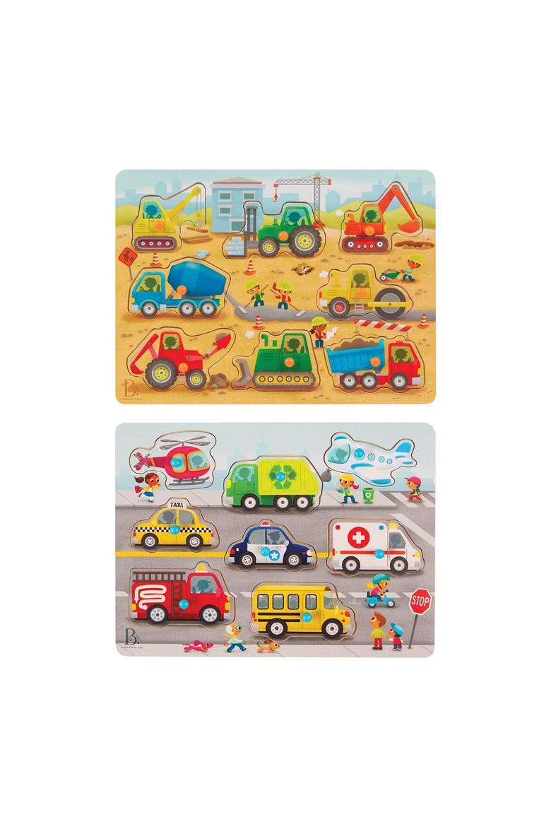 Farmyard Animals & Transportation Vehicles Peg Puzzles, Alternate, color, Multicolored
