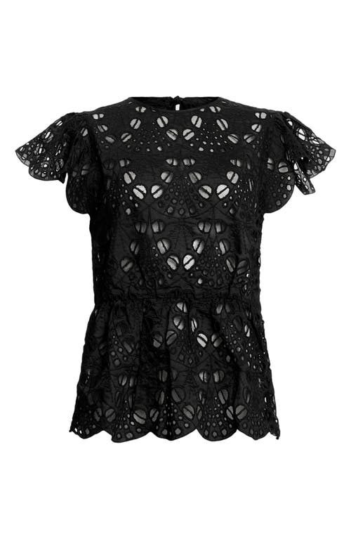 Allsaints Meadow Embroidered Short Sleeve Top In Black