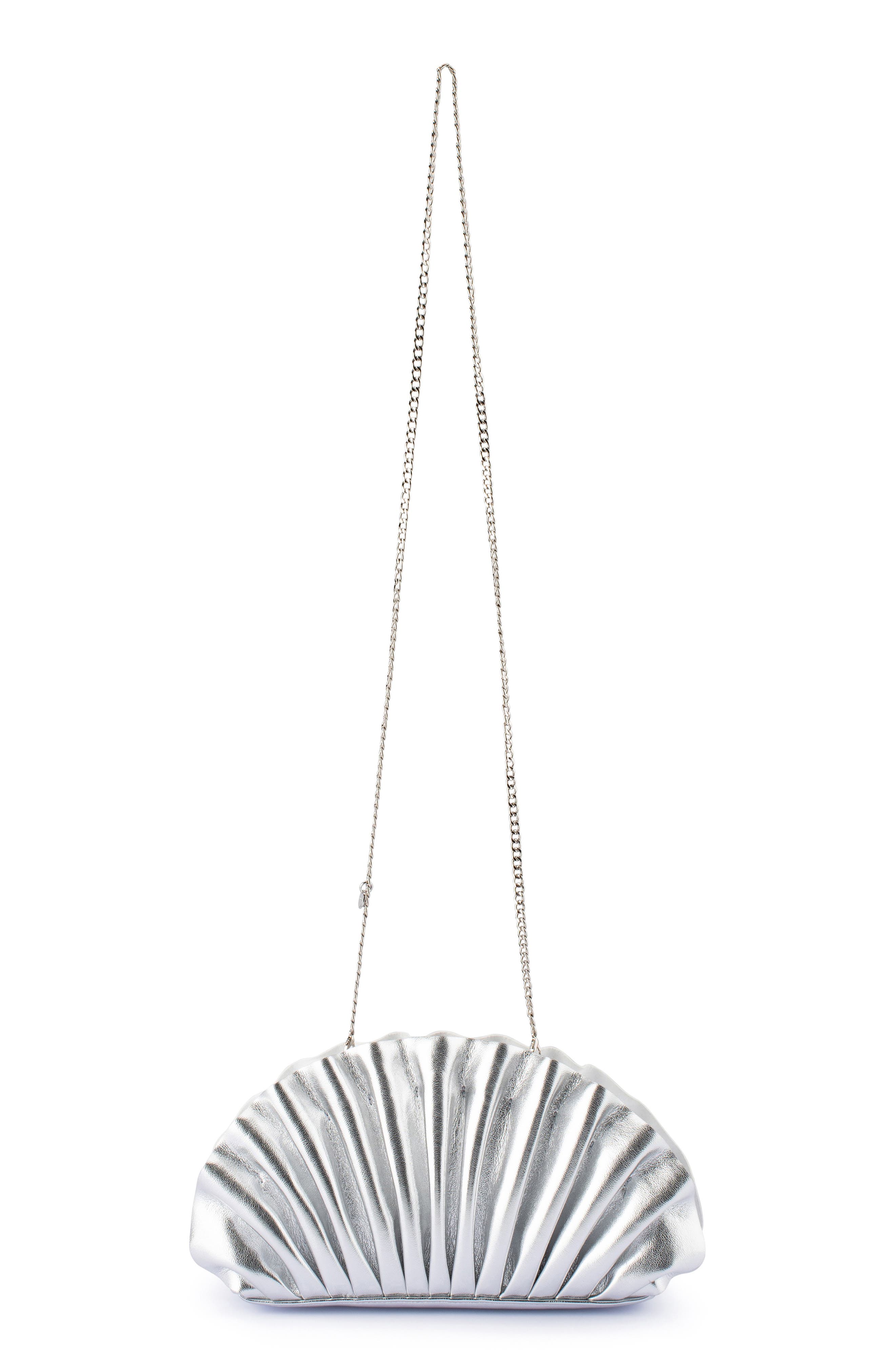 Olga Berg Hollie Pleated Faux Leather Frame Clutch, Alternate, color, Silver