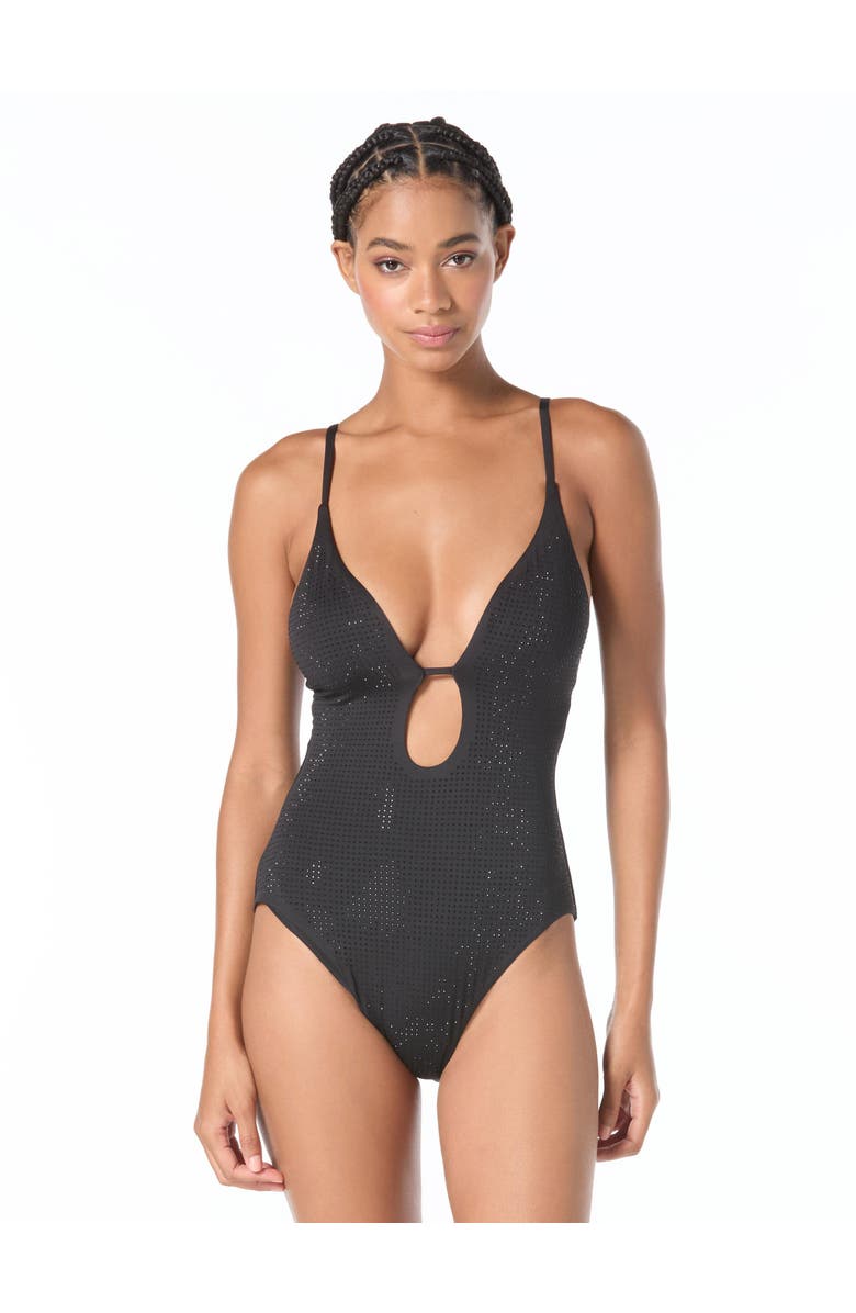 MICHAEL Michael Kors Rhinestone Studded Solids One-Piece Swimsuit, Main, color, Black